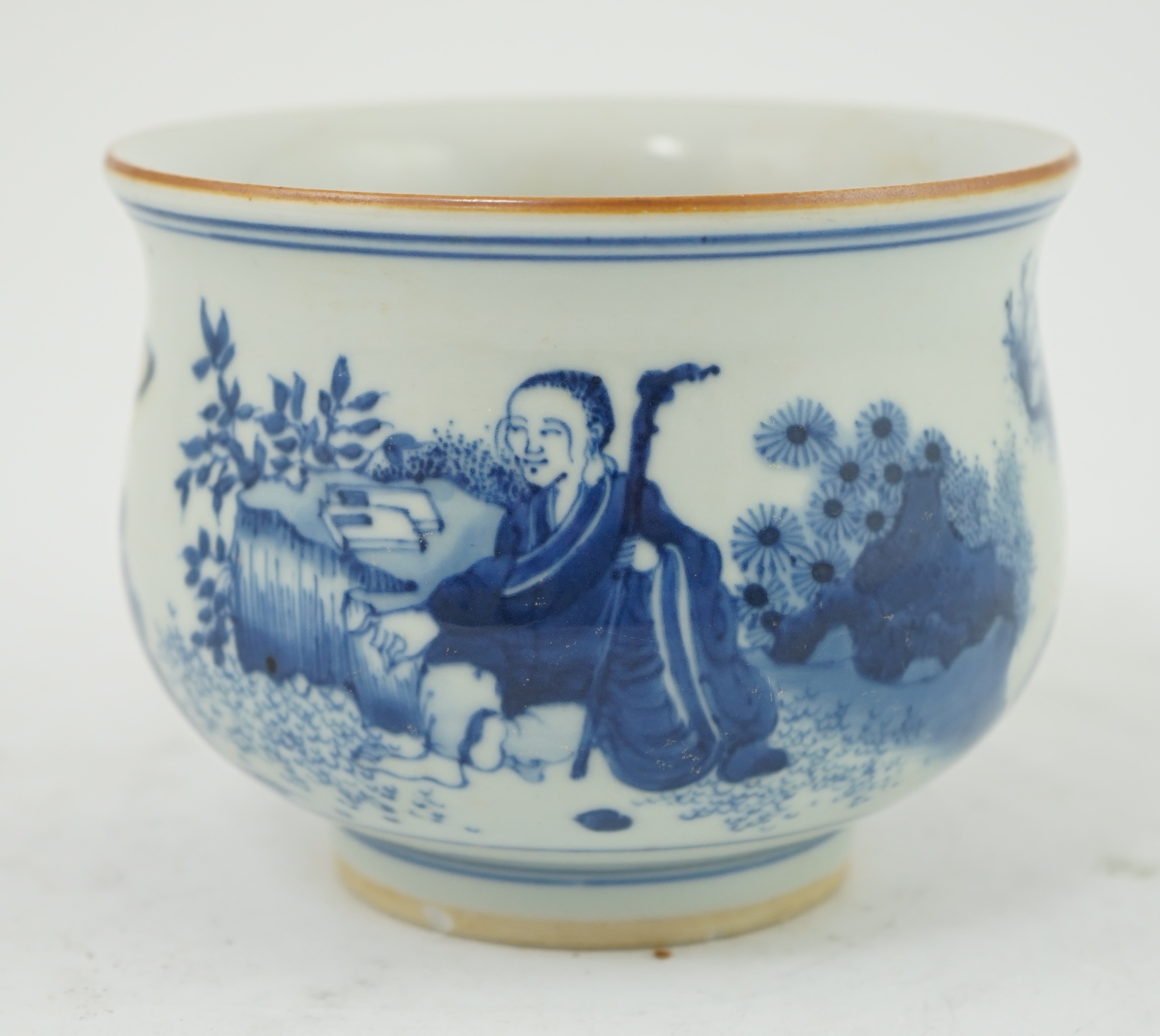 A Chinese blue and white bowl, Kangxi style, 14cm diameter. Condition - good